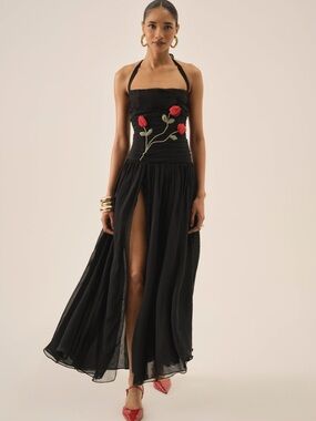$429 NWT For Love & Lemons “Ophelie” Organza Maxi Dress in Black Sz Medium